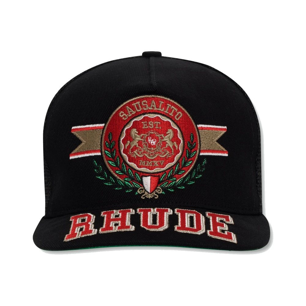 Rhude Sausalito Crest Trucker Hat Black / Red / White