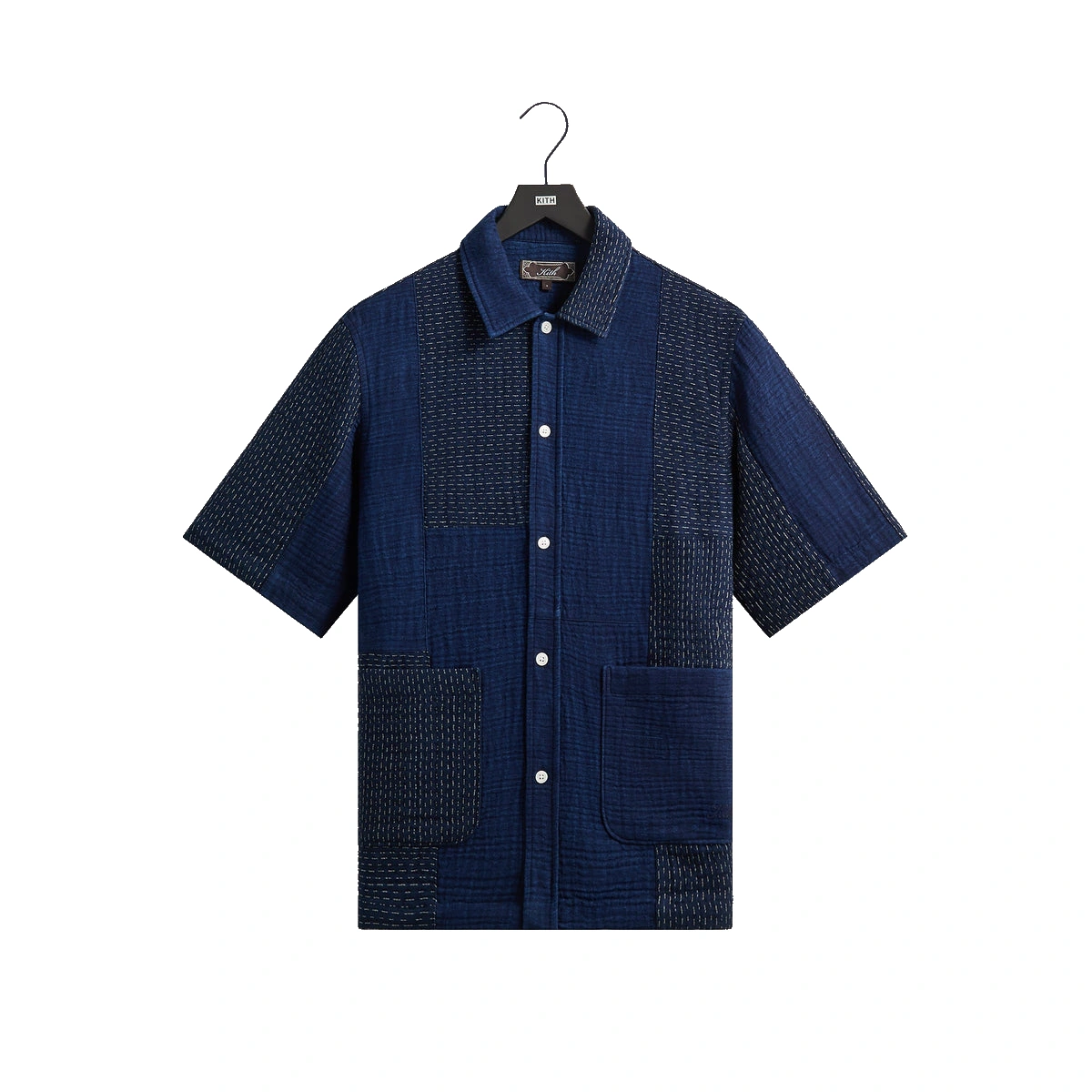 Kith Stitched Patchwork Boxy Collared Overshirt Mid Indigo