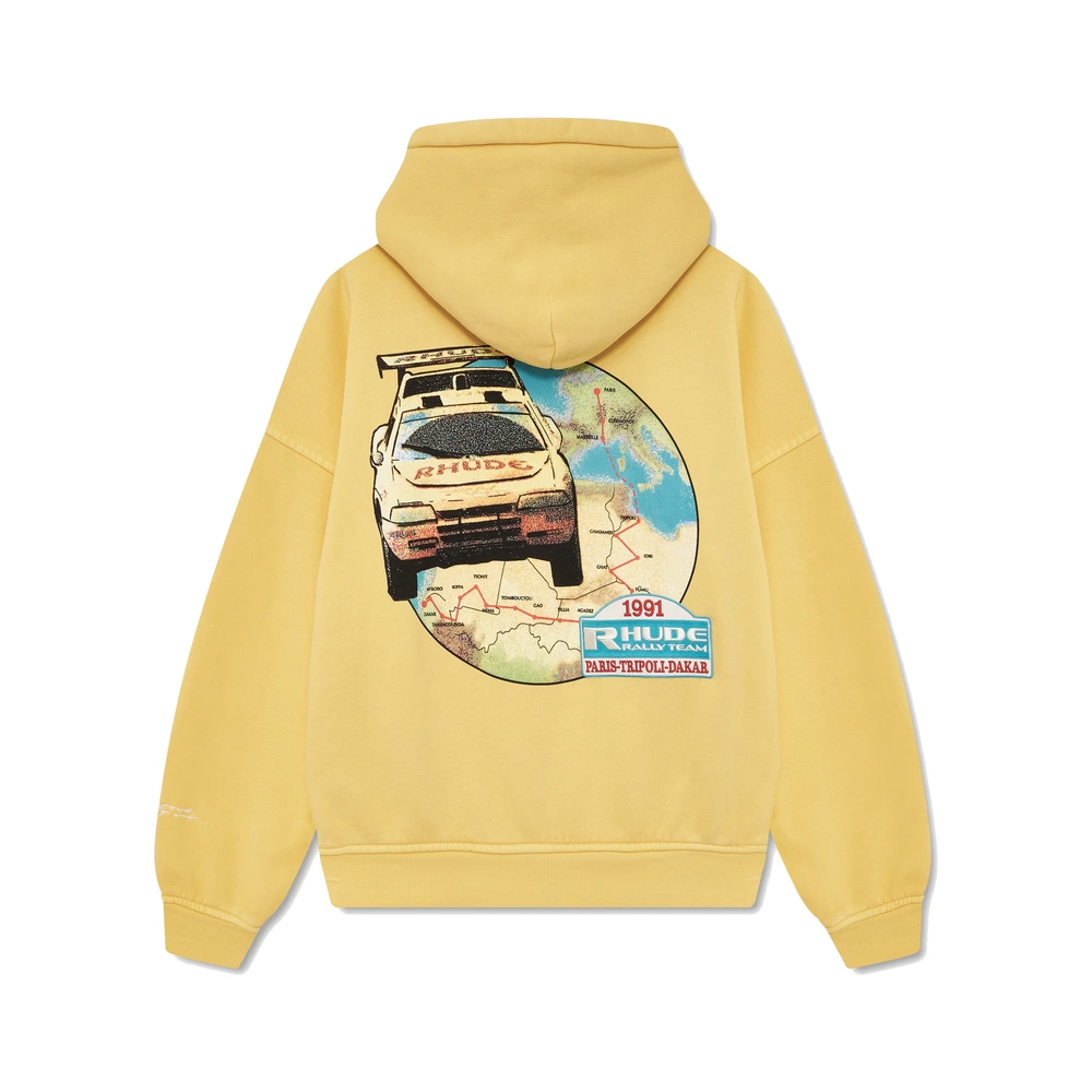 Rhude Tripoli Rally Team Zip-Up Hoodie Washed Sahara Yellow / Blue