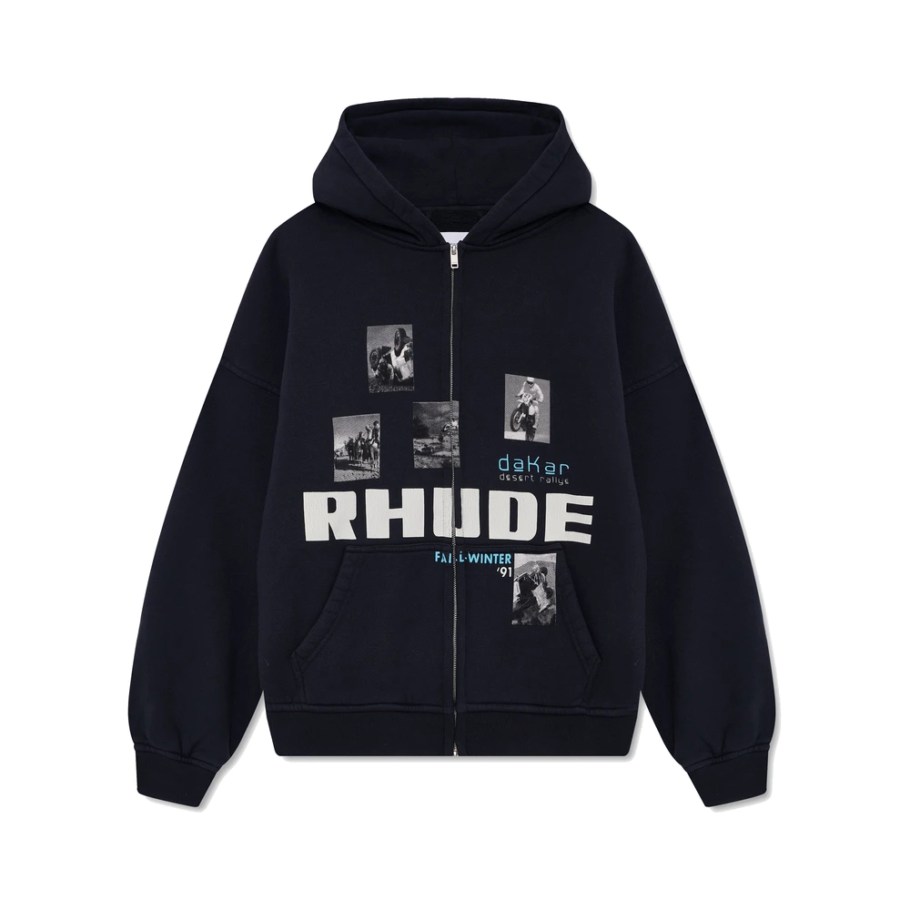 Rhude Winter 91 Rallye Zip-Up Hoodie Vintage Black / White / Blue
