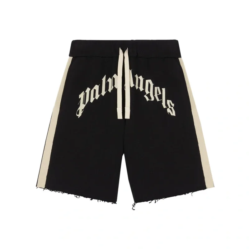 Palm Angels Curved Logo Track Sweatshorts 'Black/Ivory'