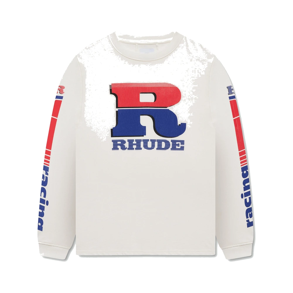 Rhude Split Petrol Logo LS Tee Vintage White