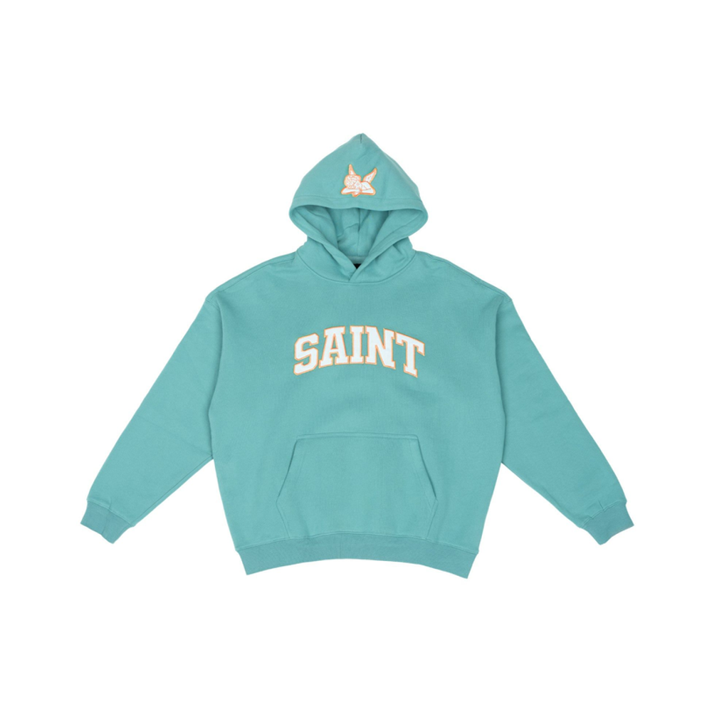 Saint Heavyweight Brushed Orange Patch Teal Hoodie