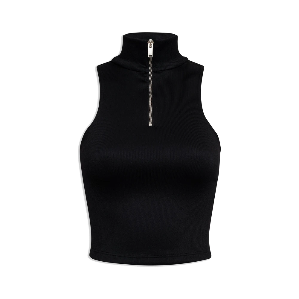 Rhude Ribbed Knit Turtle Neck Zip Top Black