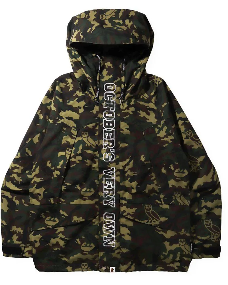 BAPE x OVO Woodland Camo Snowboard Jacket Green