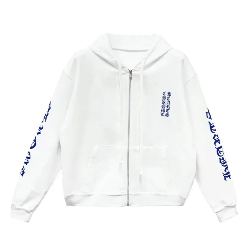 Chrome Hearts VERTICAL LOGO ZIP UP HOODIE WHITE BLUE