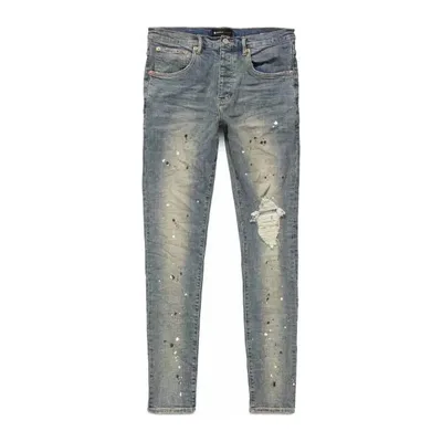 Purple Brand P002 Mid Indigo Destroy Paint jeans, front view
