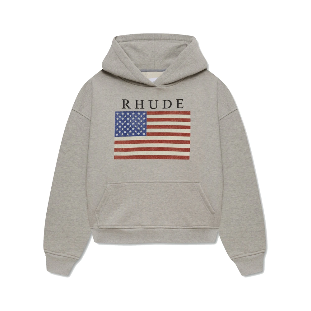 Rhude Usa Flag Hoodie Heather Grey / Black