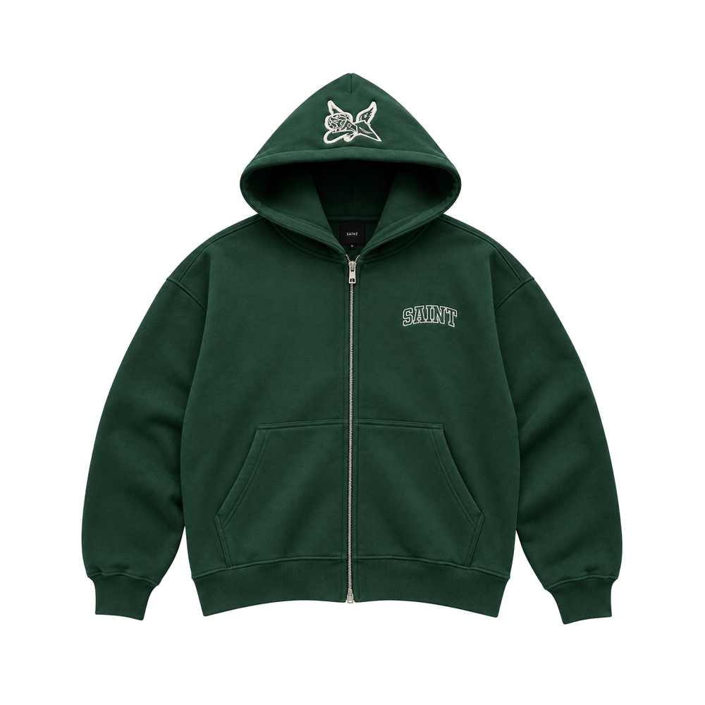 Saint Varsity Heavyweight Brushed Zip-Up Evergreen