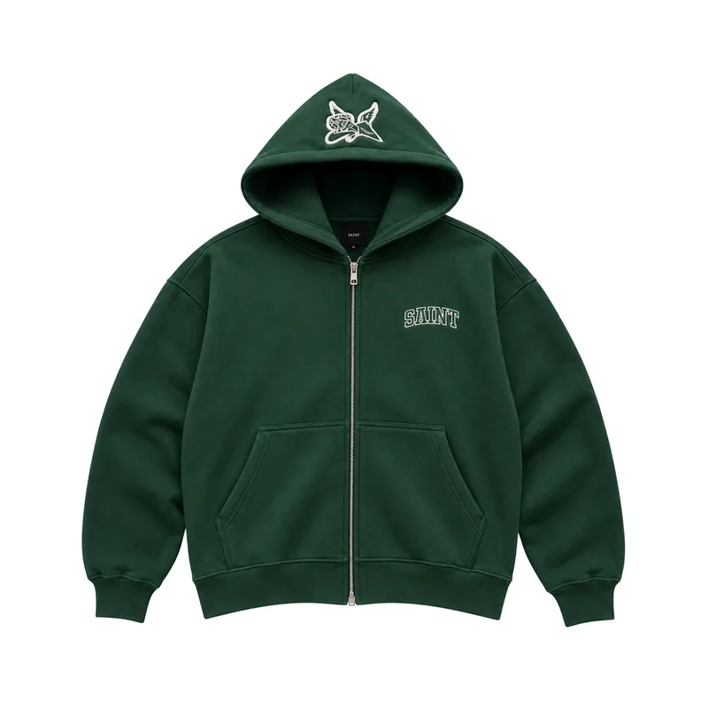 Saint Varsity Heavyweight Brushed Zip-Up Evergreen