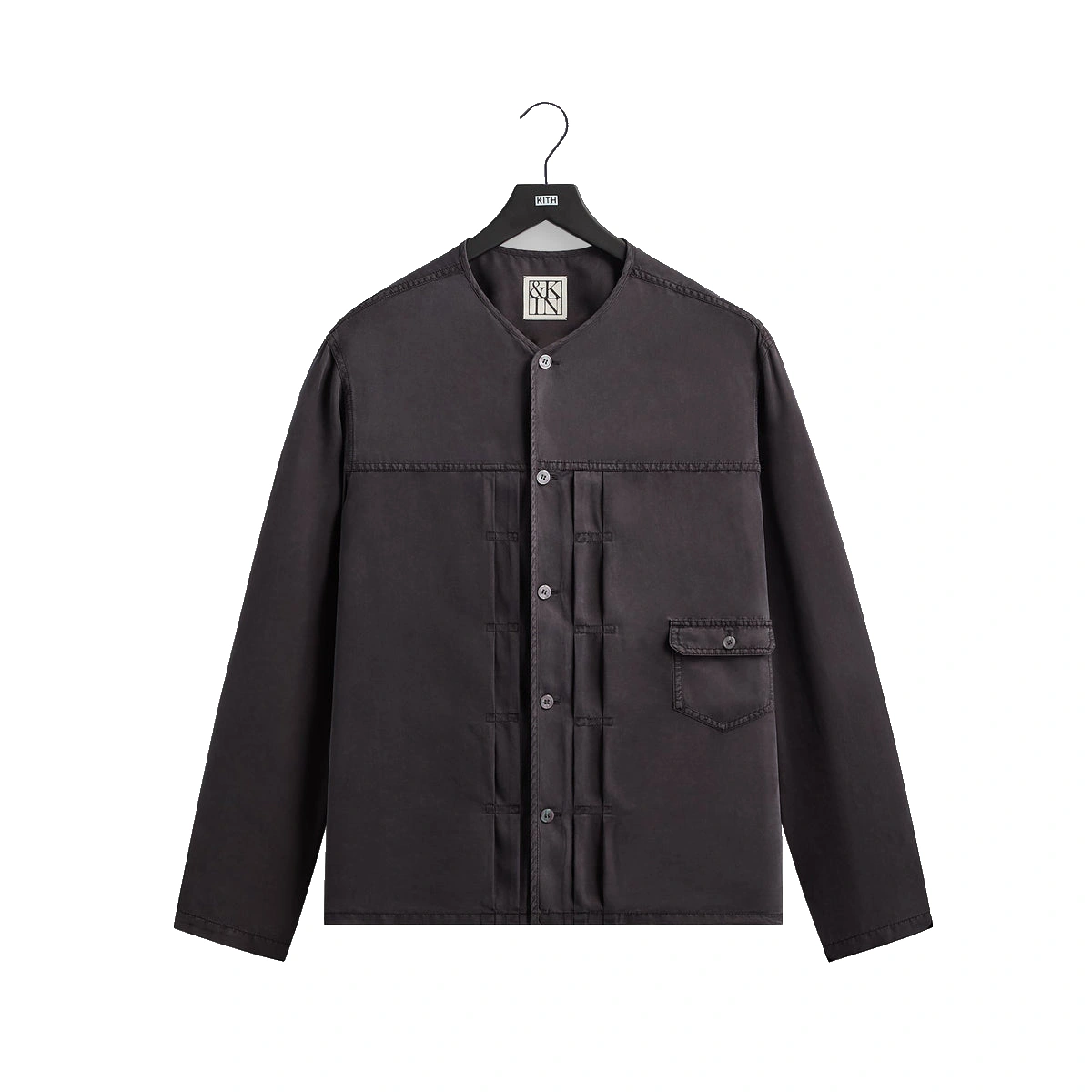 &Kin Garment Dyed Silk Collarless Yardley Shirt Phantom Grey