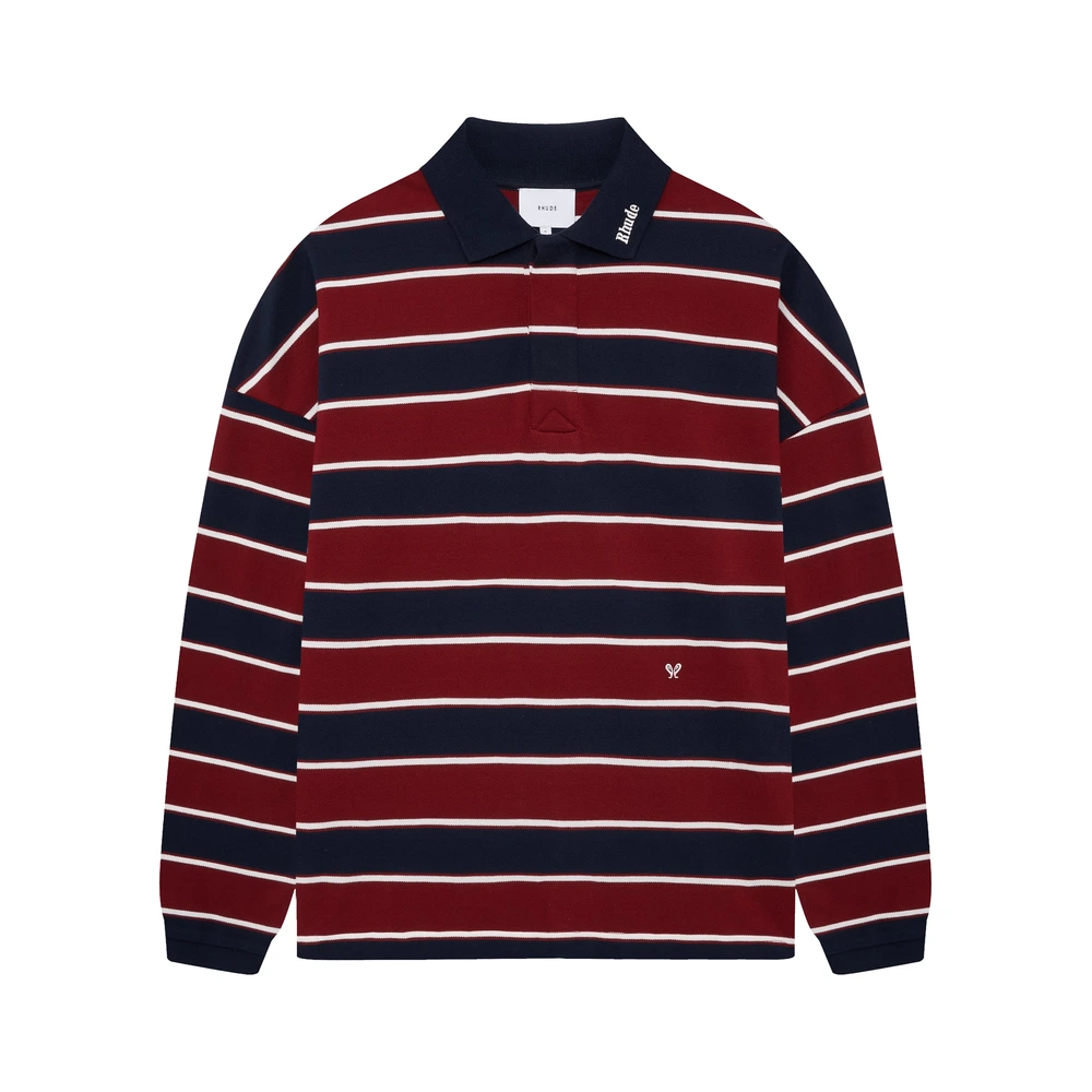 Rhude Fontaine Striped LS Polo Shirt Bordeaux / Blue / White