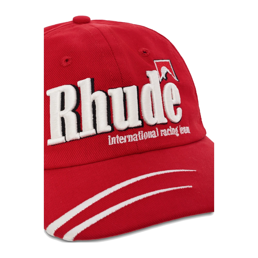Rhude Moonlight Dual Stripe Curved Brim Hat Red / White