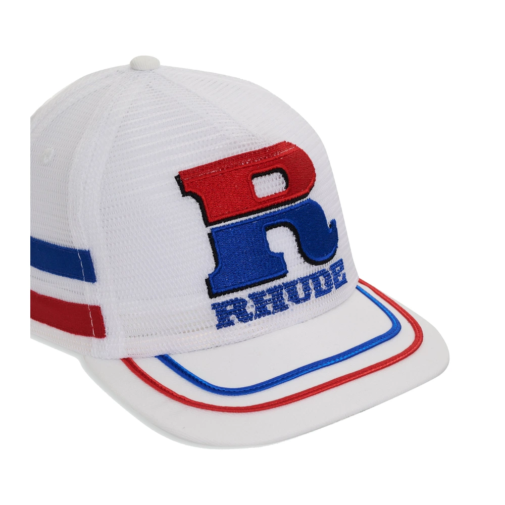 Rhude Split Petrol Logo Mesh Trucker Hat White / Blue / Red