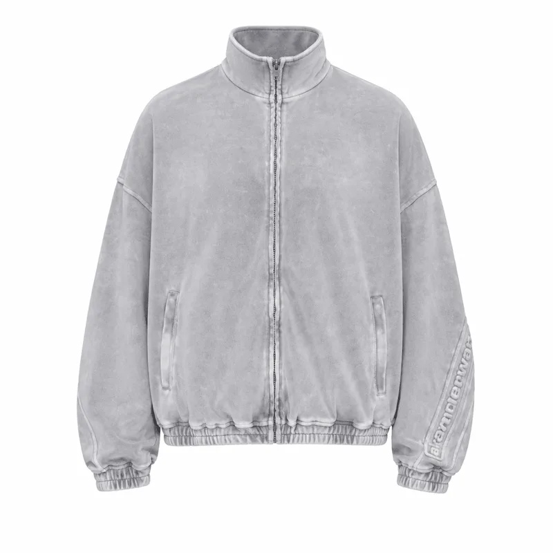 Alexander Wang Embossed Logo Track Jacket in Velour Washed Grey