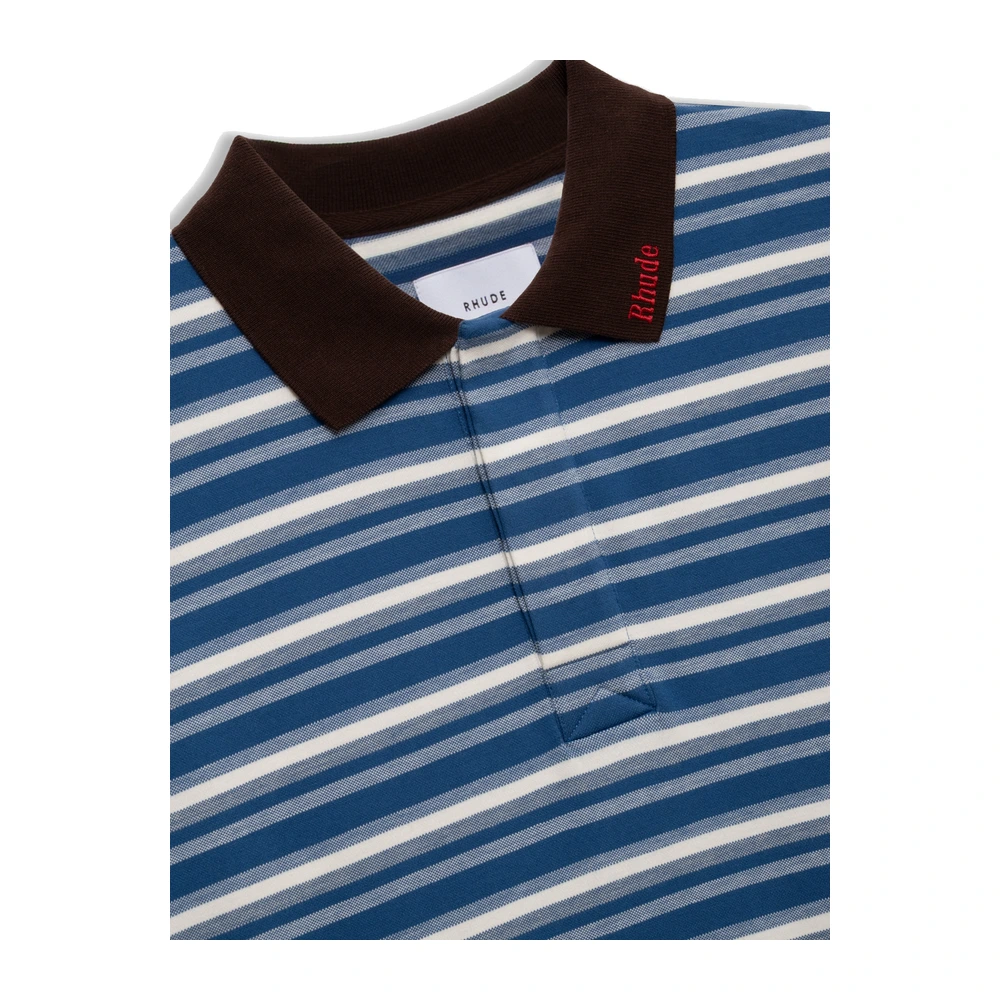 Rhude Fontaine Striped SS Polo Shirt Navy / White / Brown