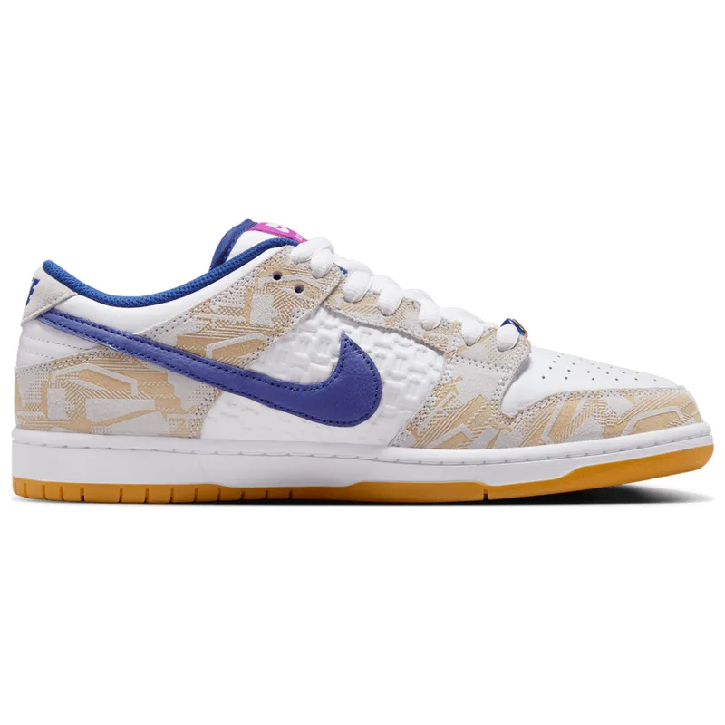 Nike SB Dunk Low Rayssa Leal, right-facing side view with blue swoosh on white