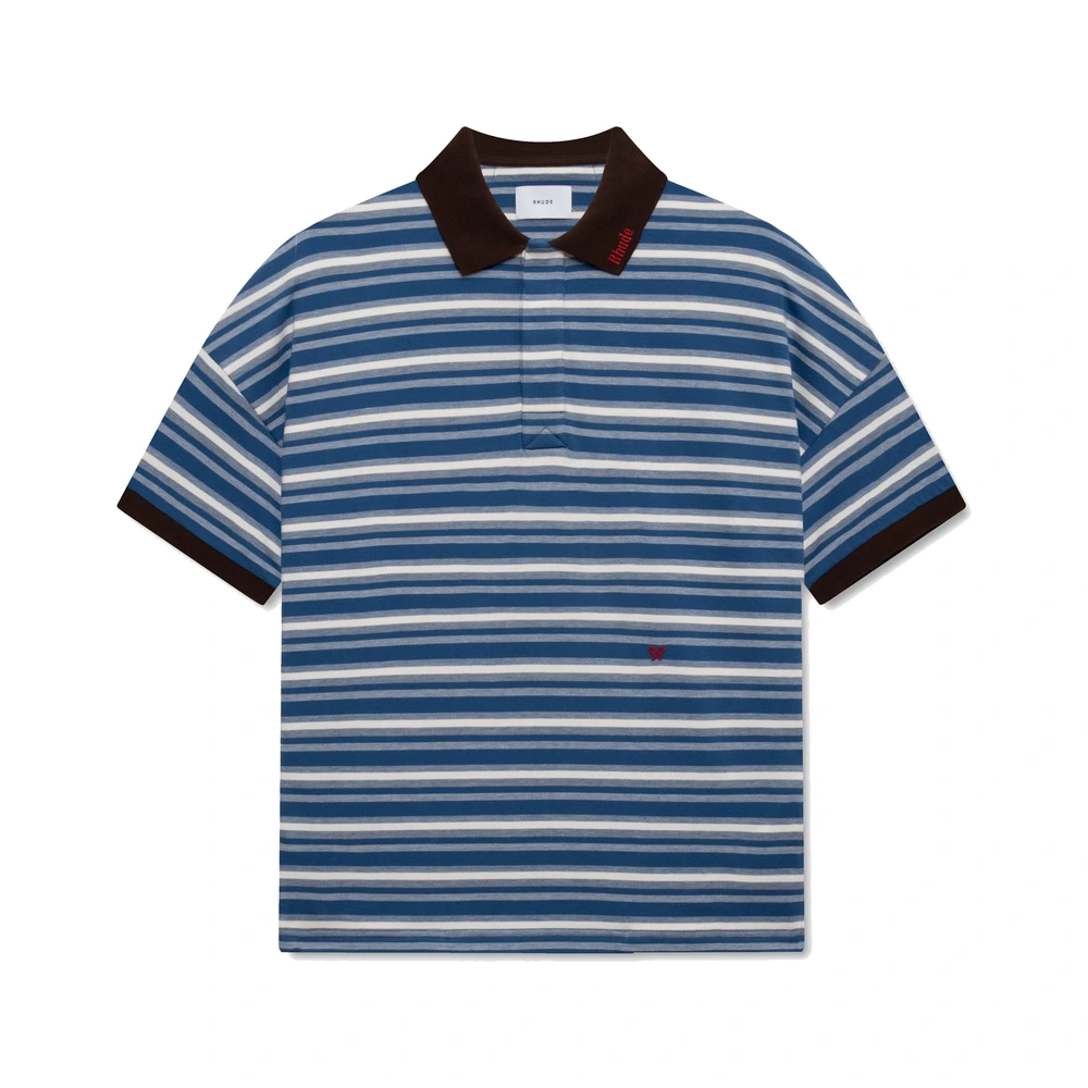 Rhude Fontaine Striped SS Polo Shirt Navy / White / Brown