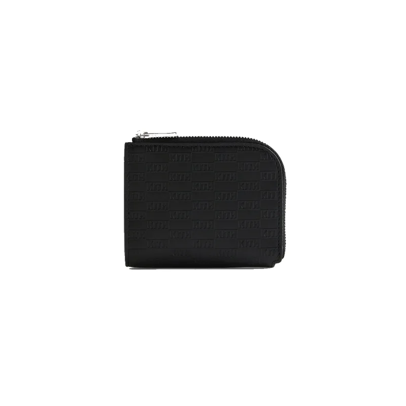 Kith Monogram Leather Half Zip Wallet Black