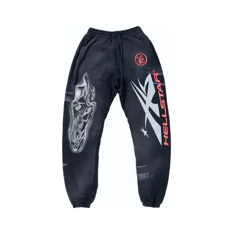 Hellstar Airbrushed Skull Closed Elastic Bottom Sweatpants Midnight Dye Black