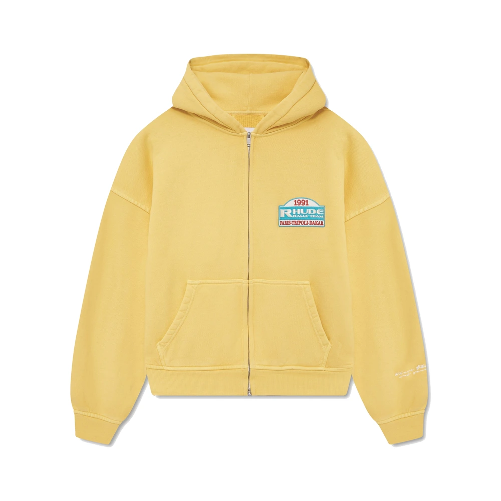 Rhude Tripoli Rally Team Zip-Up Hoodie Washed Sahara Yellow / Blue