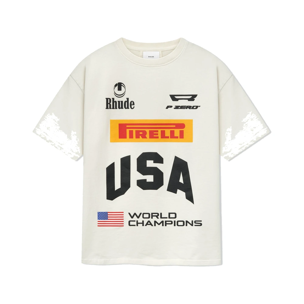 Rhude x Pirelli Us Champs Tee Vintage White / Black / Yellow