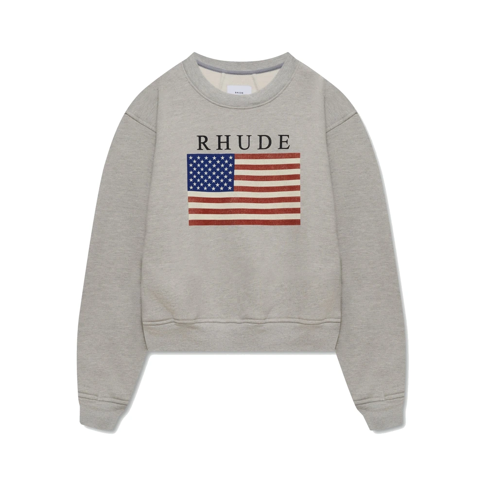 Rhude Usa Flag Crewneck Heather Grey