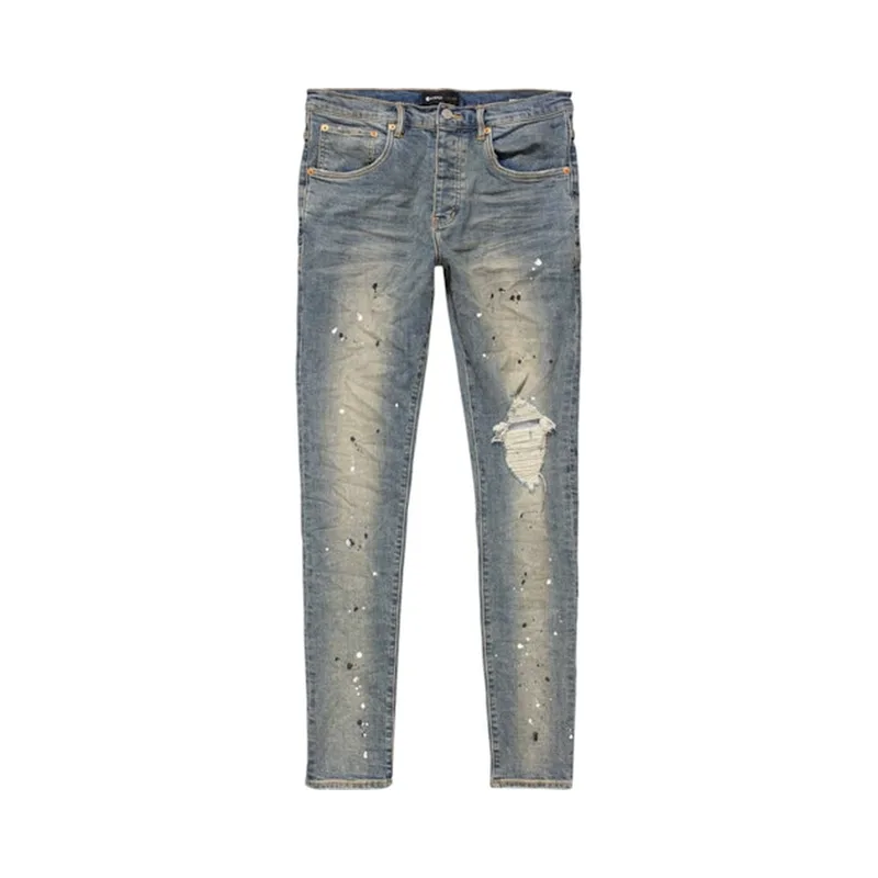 Purple Brand Mid Rise Destroy Paint Jeans Blue