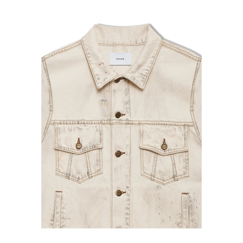 Rhude Drop-Neck Denim Trucker Jacket Woodland White