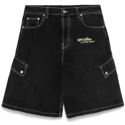 Off-White Logo Embroidered Denim Shorts Black