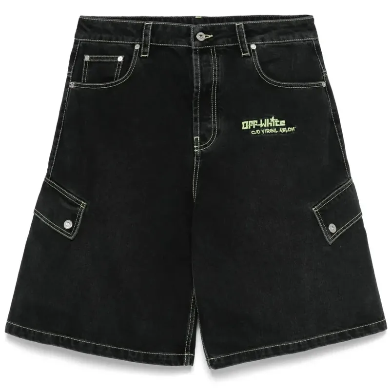 Off-White Logo Embroidered Denim Shorts Black