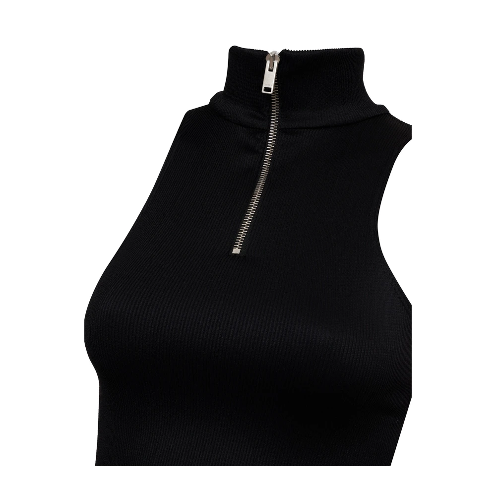 Rhude Ribbed Knit Turtle Neck Zip Top Black