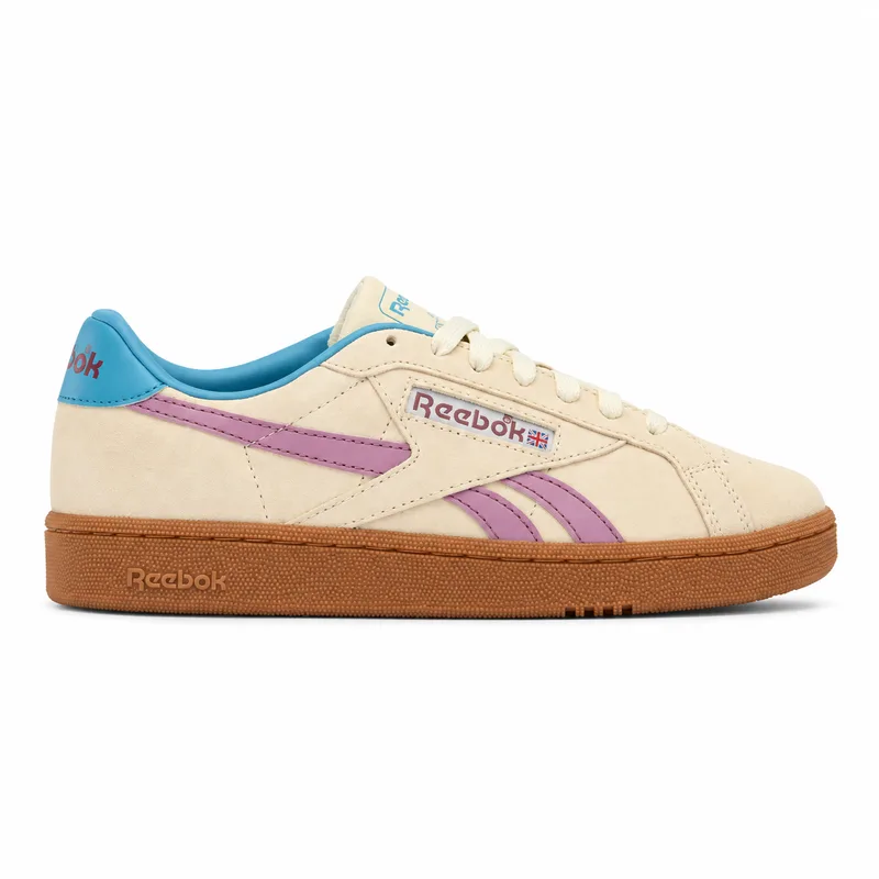 Reebok Club C Grounds UK Aged Beige Berry Chill (Women's) — right-facing side profile on white