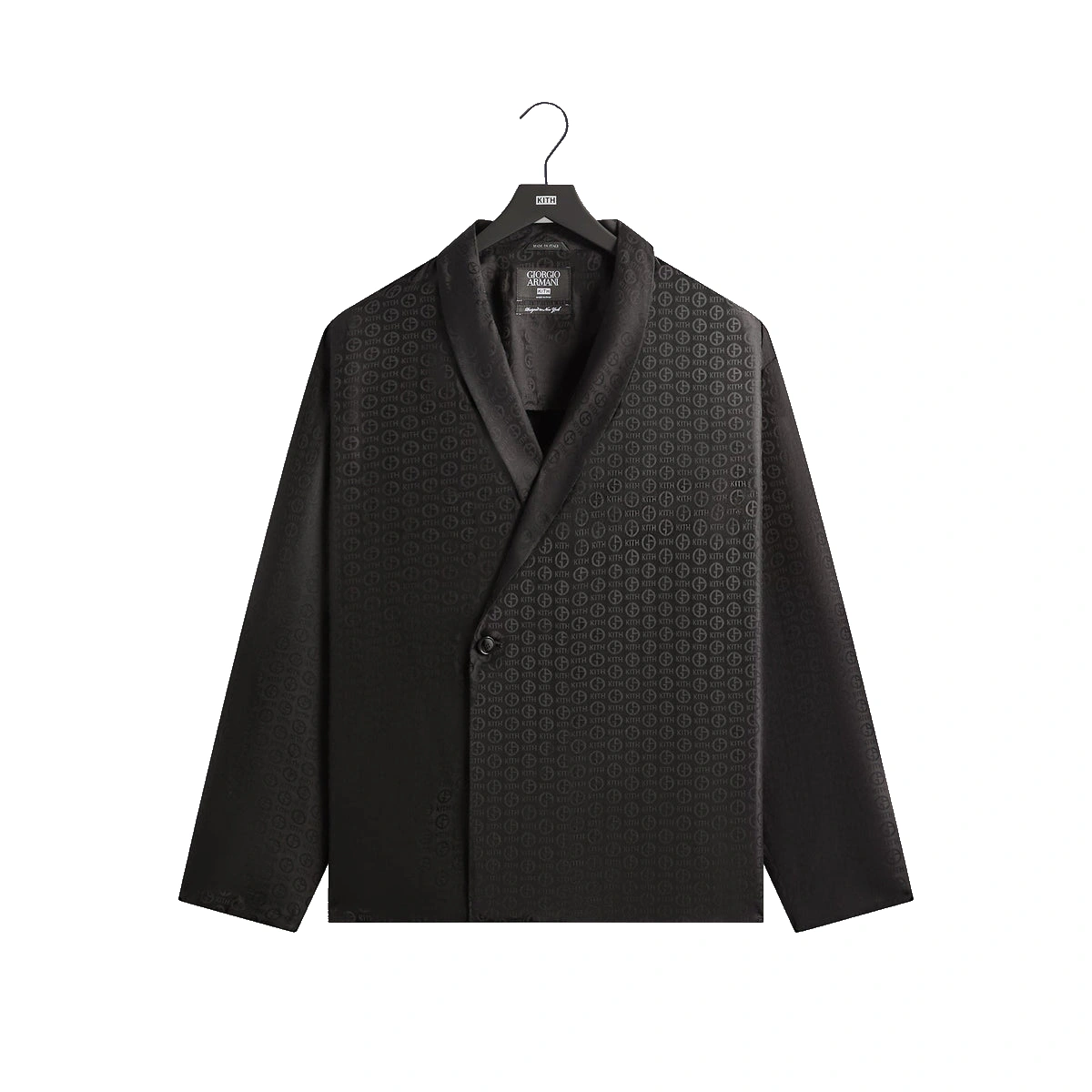 Giorgio Armani & Kith Monogram Long Sleeve Thompson Crossover Shirt Black