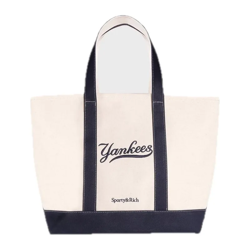 Sporty & Rich Yankees Curve Tote Bag Natural/Dark Navy