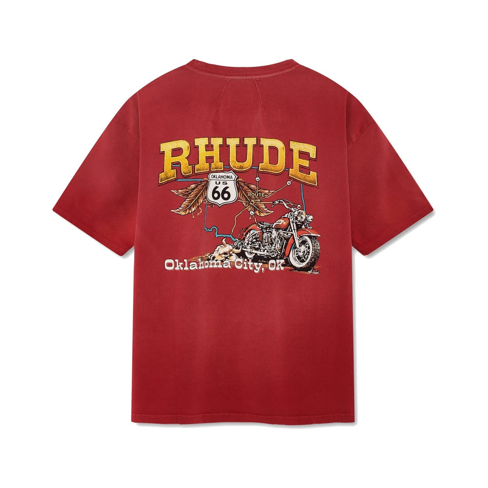 Rhude Oklahoma 66 Tee Washed Red / White