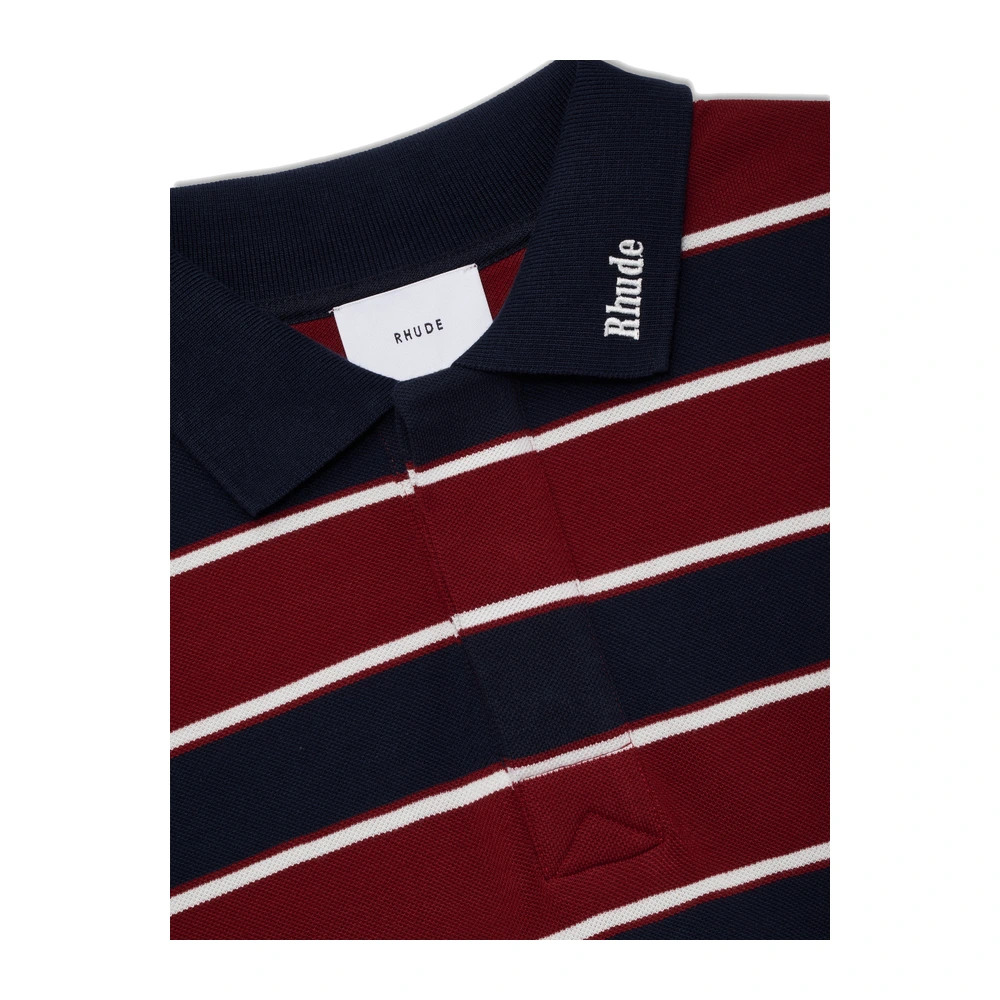 Rhude Fontaine Striped LS Polo Shirt Bordeaux / Blue / White