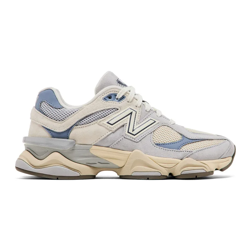 New Balance 9060 Pearl Grey Linen shoe, lateral side on white