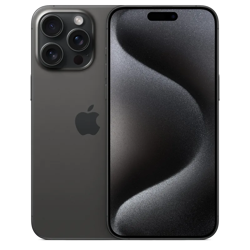 iPhone 15 Pro Max Black Titanium, front and back