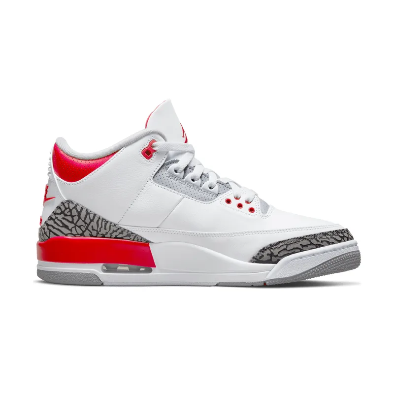 Jordan 3 Retro Fire Red (2022) right-facing side view on white