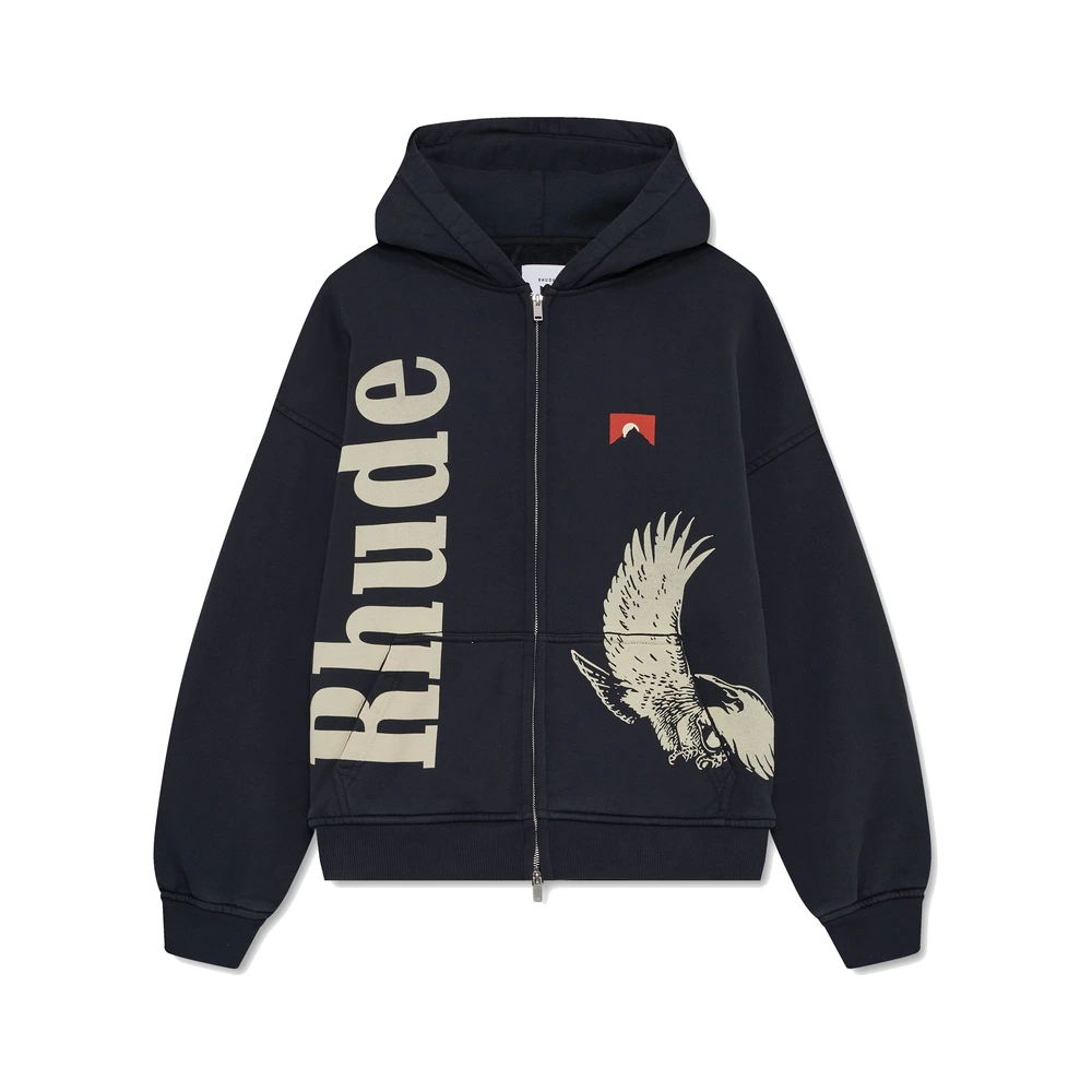 Rhude Eagle Pass Zip-Up Hoodie Vintage Black