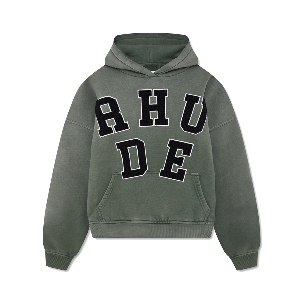 Rhude Chenille Patch Logo Hoodie Washed Olive / Black