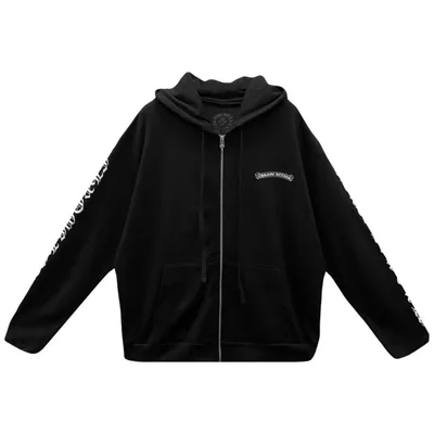 Chrome Hearts Scroll Logo Zip Up Hoodie Black