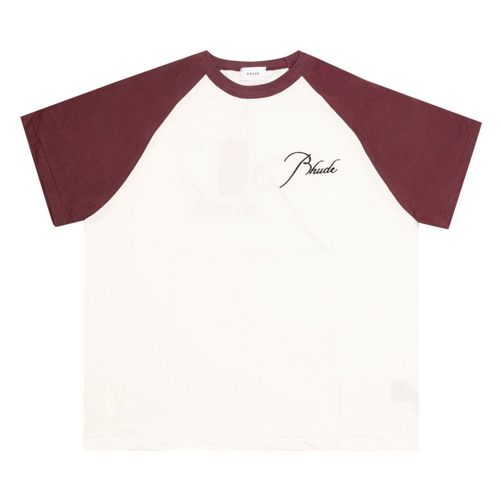 Rhude T-shirt en coton à logo brodé Bordeaux/Blanc