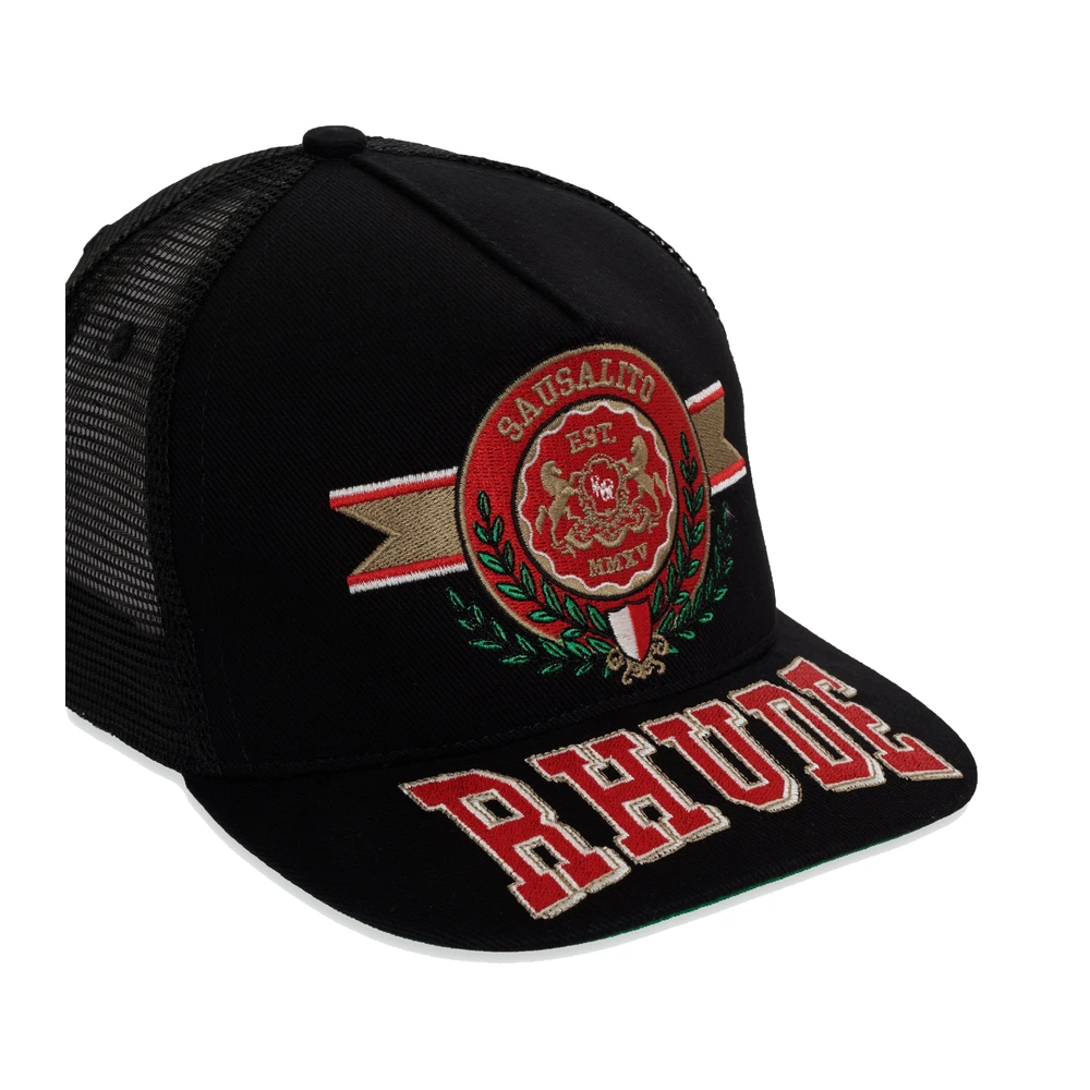 Rhude Sausalito Crest Trucker Hat Black / Red / White