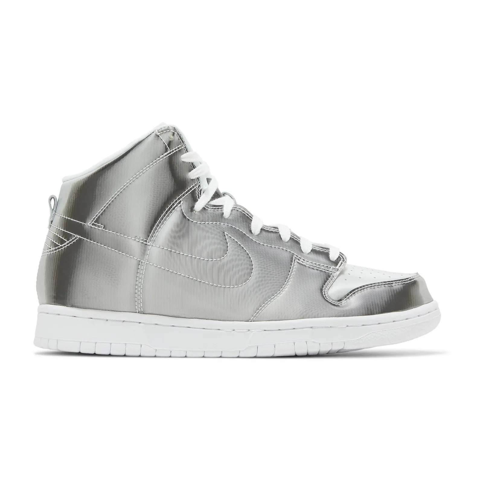 Nike x CLOT Dunk High Flux metallic silver side view