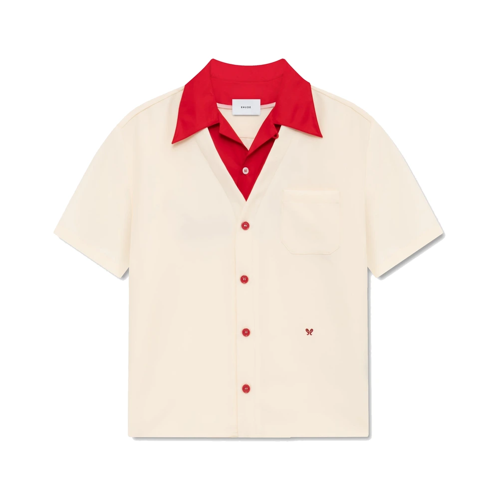 Rhude Rico Contrast Bowling Shirt Red / White