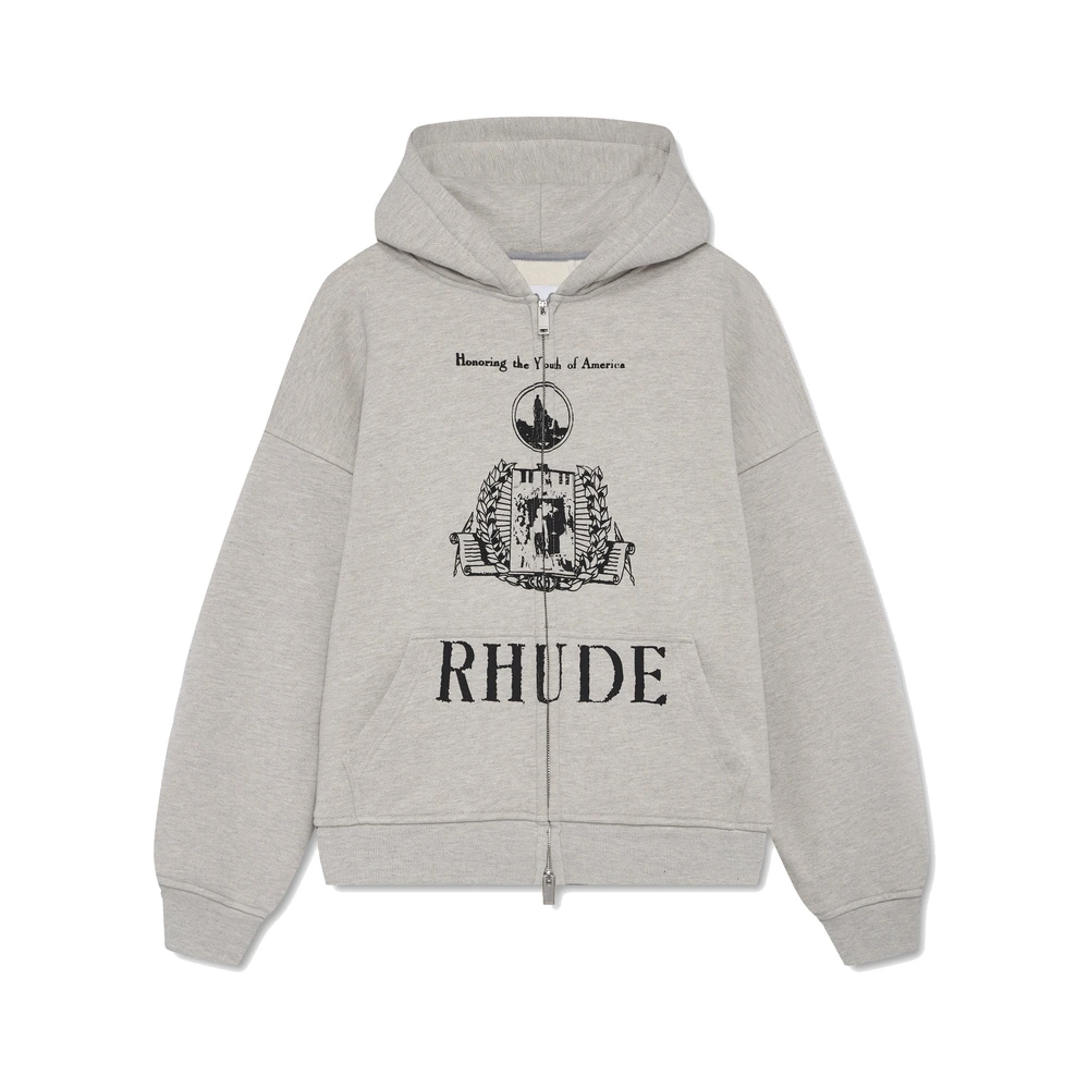 Rhude Youth of America Zip-Up Hoodie Vintage Grey