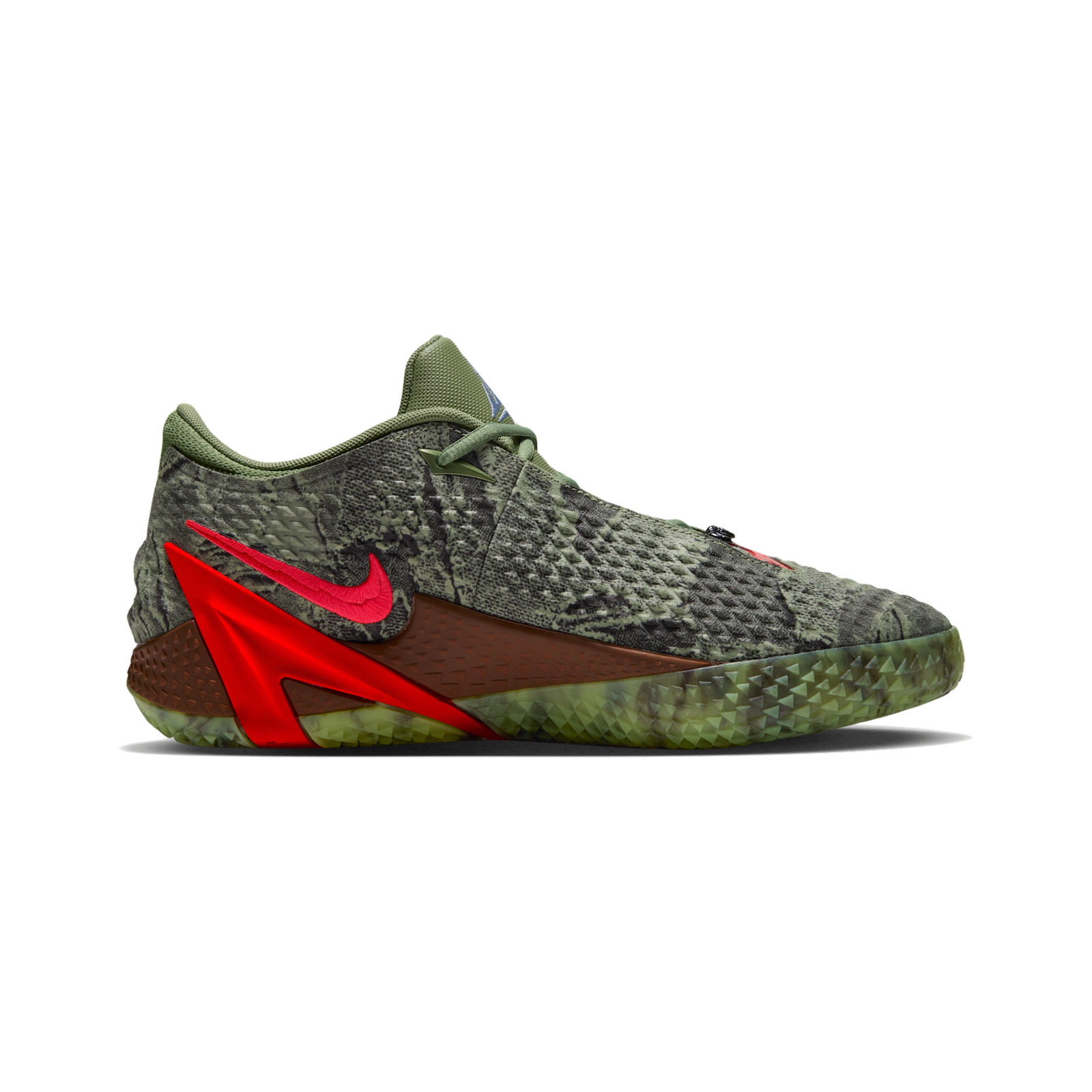 Nike Ja 4 Zombie Oil Green and Bright Crimson, lateral side view