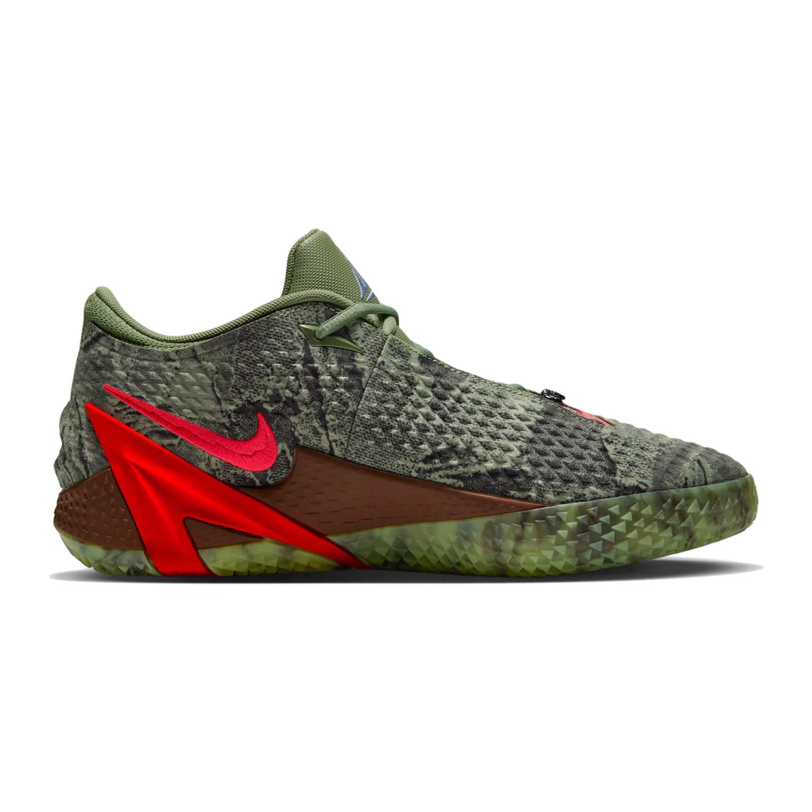 Nike Ja 4 Zombie Oil Green and Bright Crimson, lateral side view